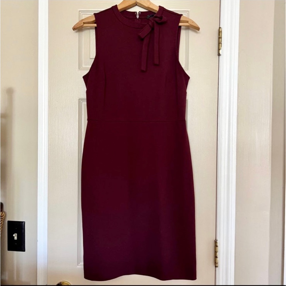 Ann Taylor Petite Cocktail bodycon Dress Bow Burgundy
